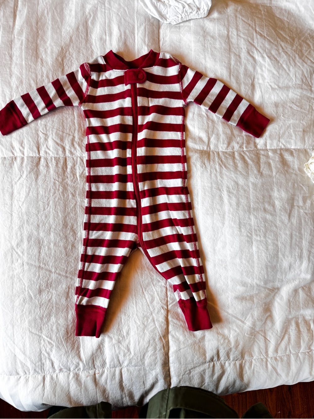 Hanna Andersson Red and White Striped Zippered One-Piece Bodysuit 100% Cotton